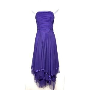 Vintage Y2K Asymmetrical Tulle Satin Trim Dress Womens 7/8 Fairy Whimsigoth HOCO